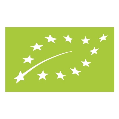 The symbol recognized by the European Union for organic production is represented by a green flag with 12 white stars gathered in the shape of a leaf