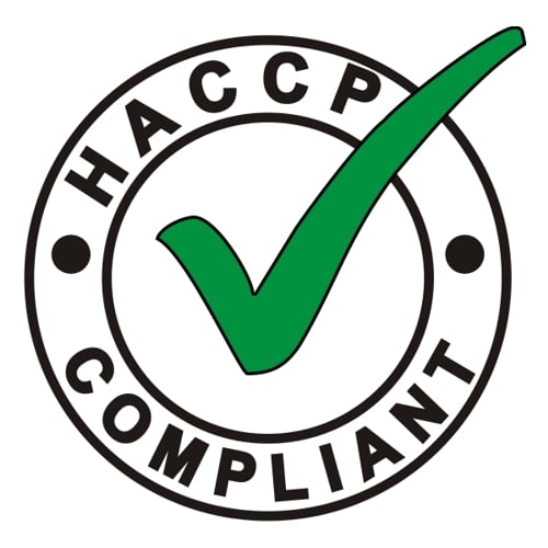 Casalvento products have the food certification symbol with black circular writing: HACCP compliant and verve check symbol inside two black circles on a white background
