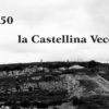 Black and white image from the 50s where an old uphill road with stone walls and protruding rocks leads to the Etruscan village of Castellinaccia once called Salingolpe; black writing: Castellina Vecchia